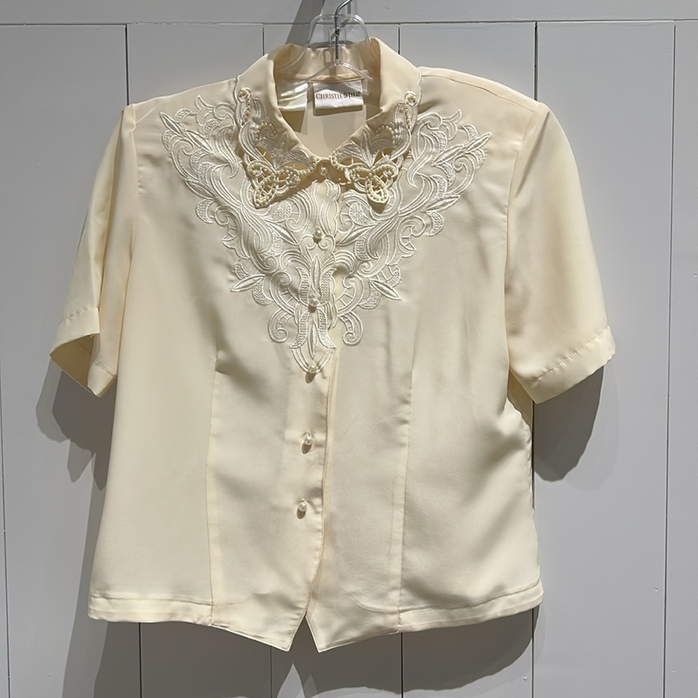 Christine & Jill Women’s Yellow Blouse with Embroidered Detail size 10 P